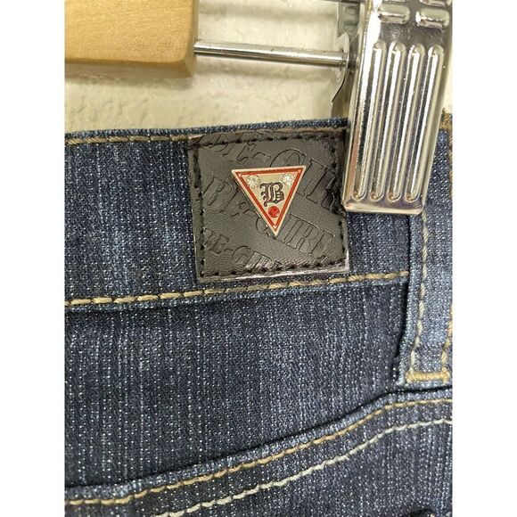 Midi Denim Skirt Size XL Y2K Dark Blue Be-Girl Embroidery Flap Pockets Modest - Picture 5 of 8